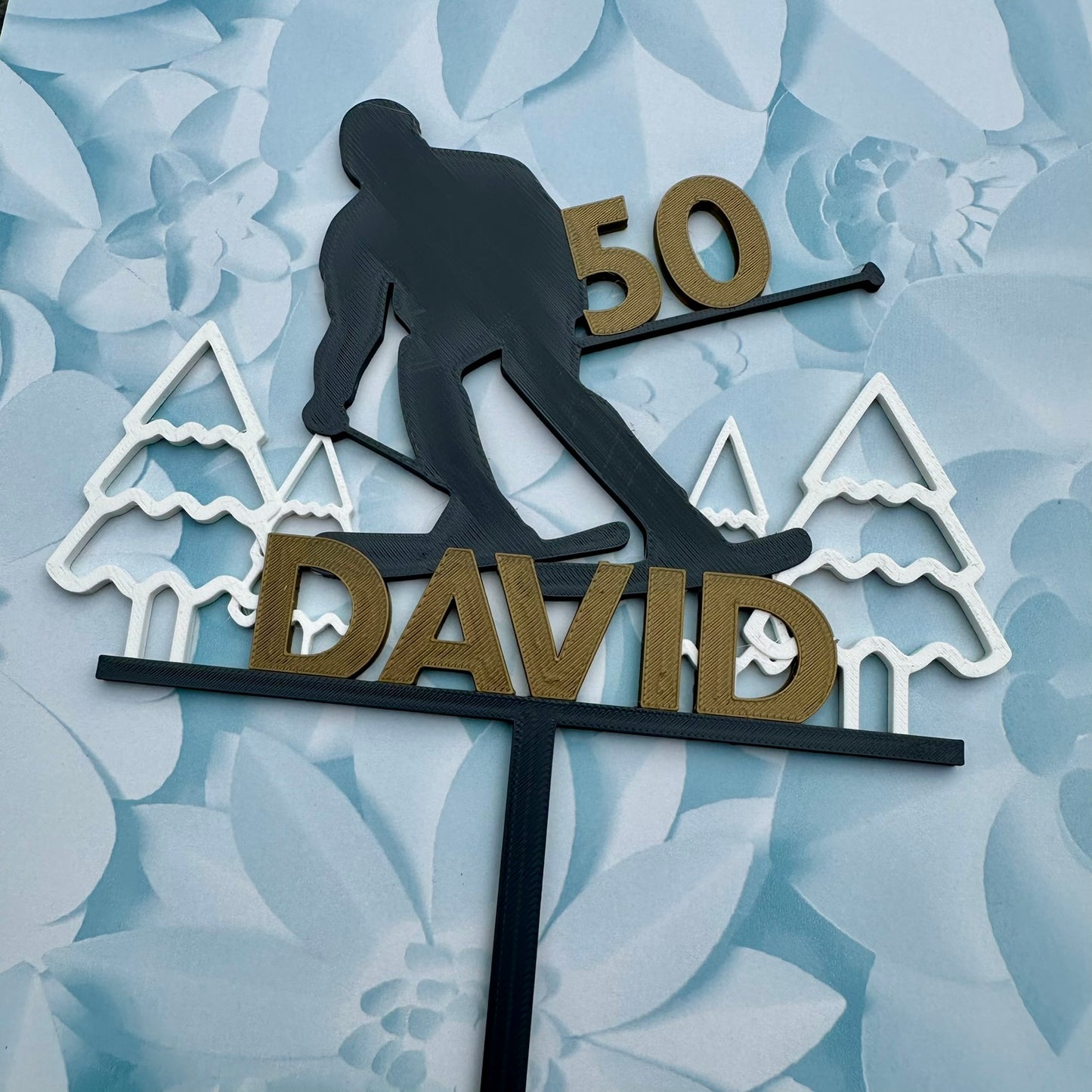 Ski Skier Skiing Birthday Cake Topper - Personalised - Cake Decorations - Party Supplies - Winter Sports - Mountain Hill - Bespoke - Custom
