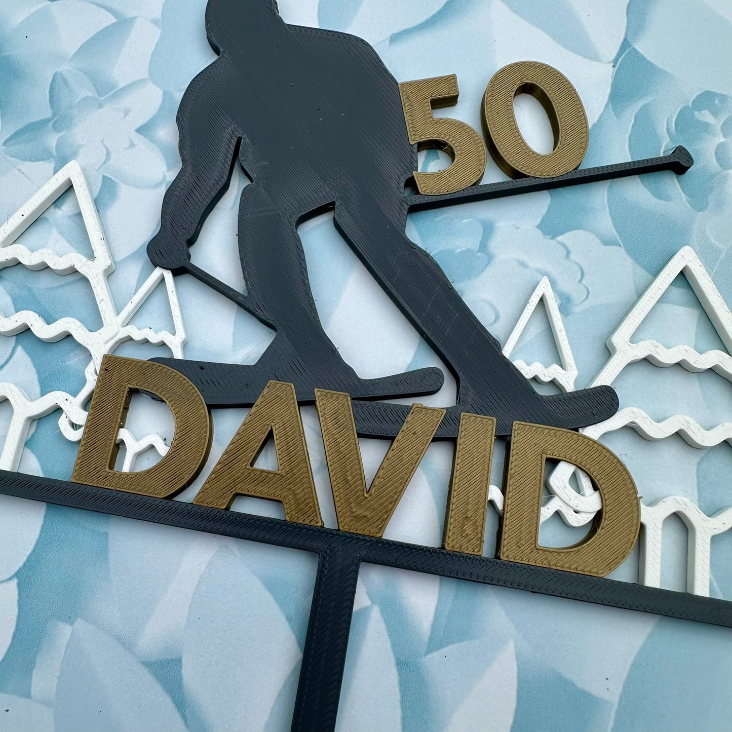 Ski Skier Skiing Birthday Cake Topper - Personalised - Cake Decorations - Party Supplies - Winter Sports - Mountain Hill - Bespoke - Custom