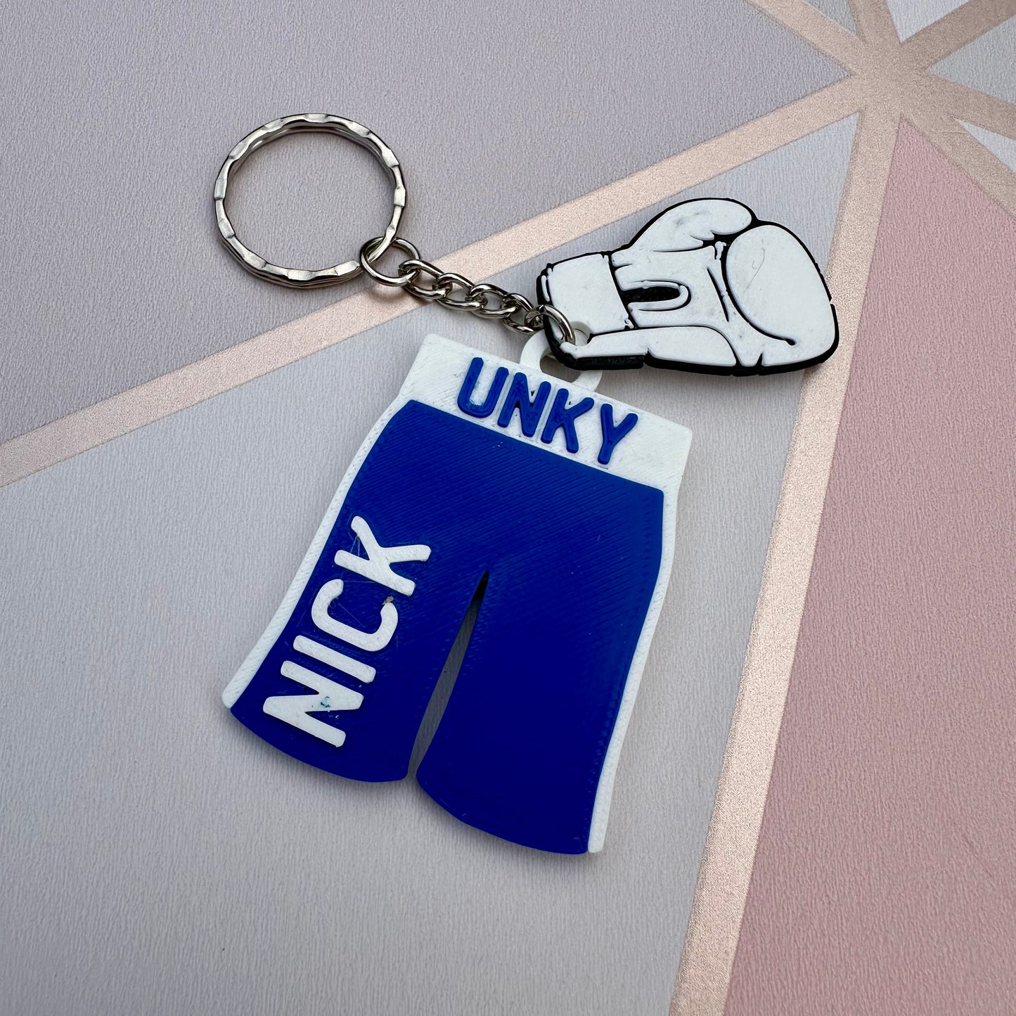 Boxing Glove Shorts Keyring - Keychain - Personalised 3D Printed - Team - Sportsman - Stocking Filler - Sports Charm - Gift for Boxer - Gym