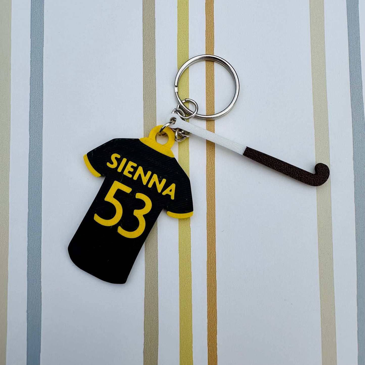 Field Hockey Shirt Keyring - Keychain - Personalised 3D Printed - Team - Sportsman - Fun Gift - Stocking Filler - Sports - Stick - Puck