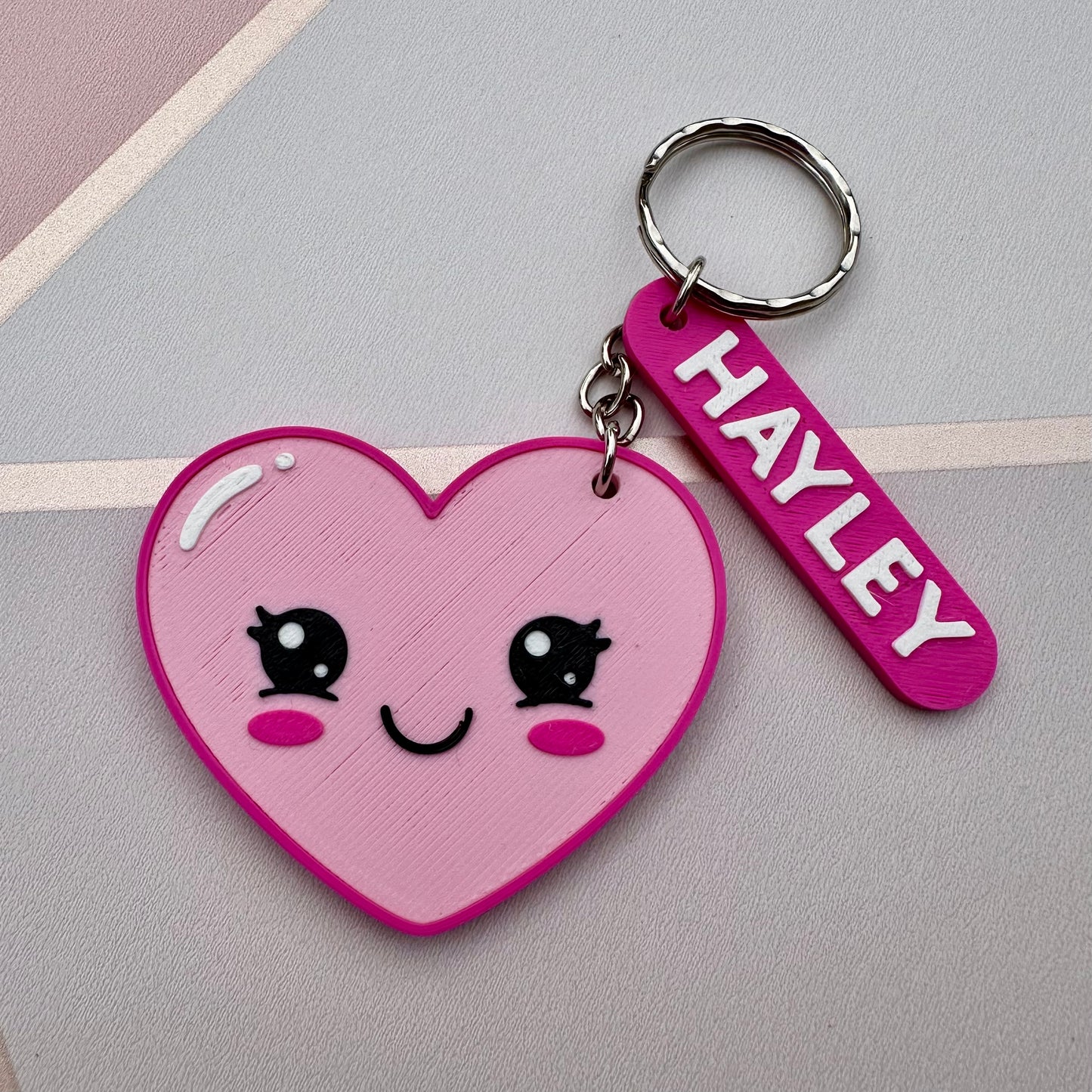 Heart Kawaii Keychain/Keyring - 3D Printed - Personalised - Gifts - Party Bag Fillers Favours - Name Tags School - Cute - Besties BBF - Love