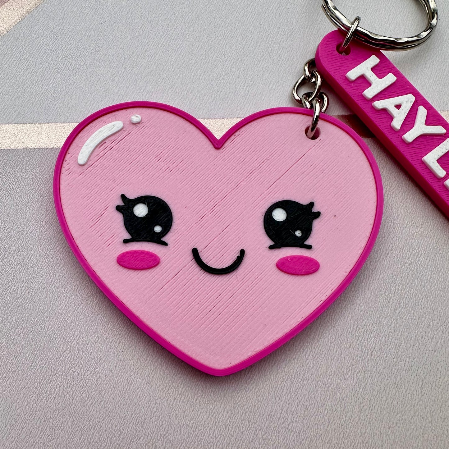 Heart Kawaii Keychain/Keyring - 3D Printed - Personalised - Gifts - Party Bag Fillers Favours - Name Tags School - Cute - Besties BBF - Love
