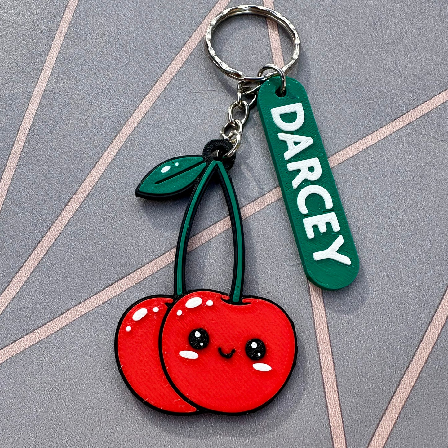 Cherry Cherries Kawaii Keychain/Keyring - 3D Printed - Personalised - Gifts - Party Bag Fillers Favours - Name Tags School - Cute - Love