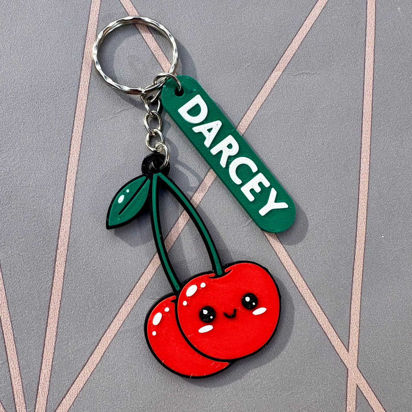 Cherry Cherries Kawaii Keychain/Keyring - 3D Printed - Personalised - Gifts - Party Bag Fillers Favours - Name Tags School - Cute - Love