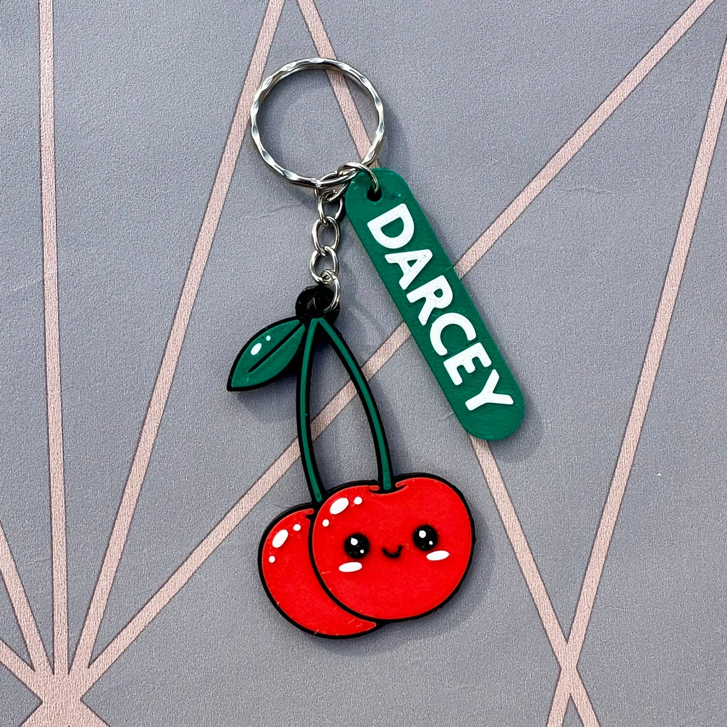 Cherry Cherries Kawaii Keychain/Keyring - 3D Printed - Personalised - Gifts - Party Bag Fillers Favours - Name Tags School - Cute - Love