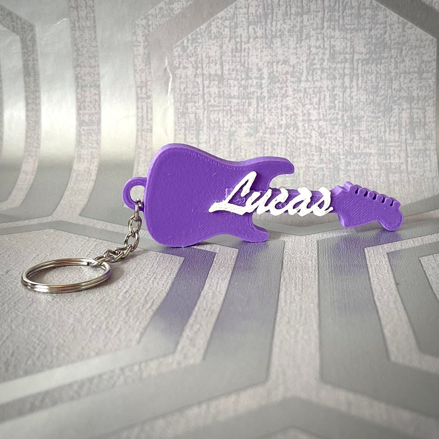 Guitar Keychain/Keyring - S Style - 3D Printed - Personalised - Personalized - Party Bag Fillers - Name Tags - Book Bag - Under 5 Pounds