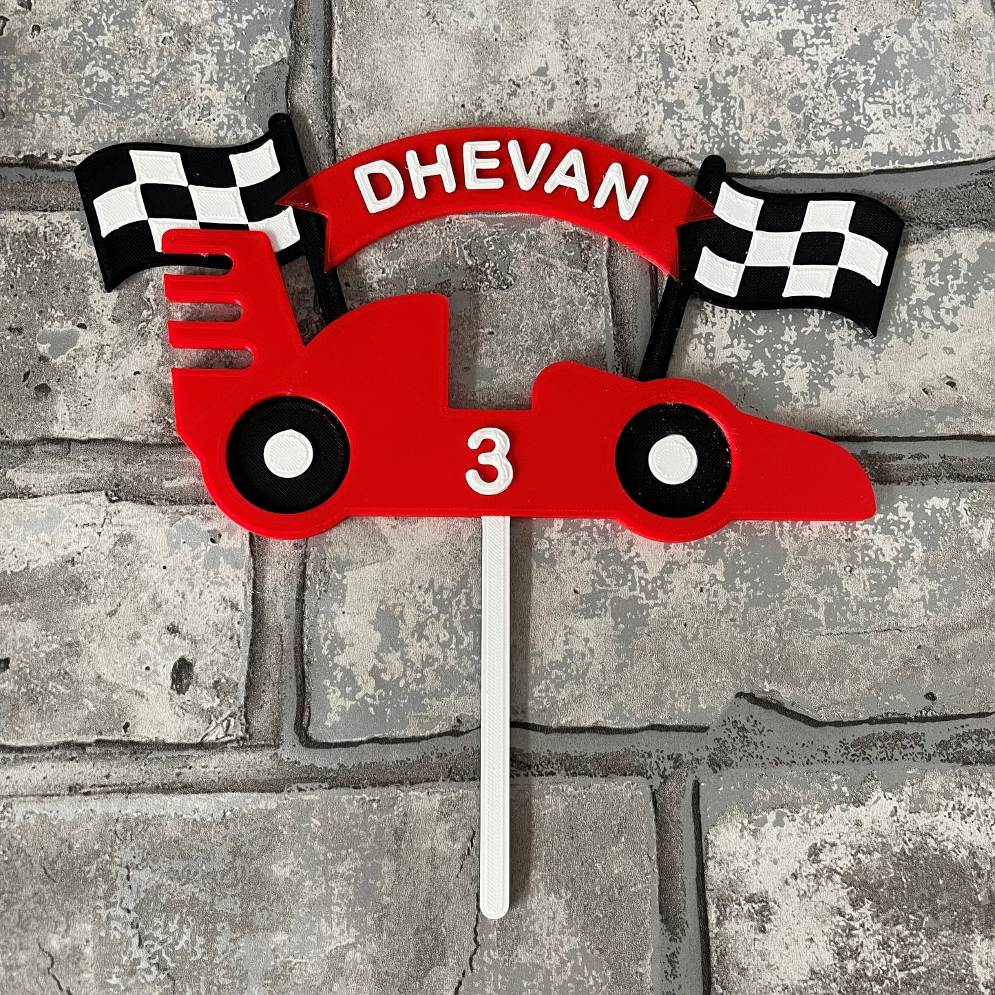 Race Car Cake Topper - Soldier - Personalised - Vehicles - Motorsports - Birthday Cake Topper - Party Supplies
