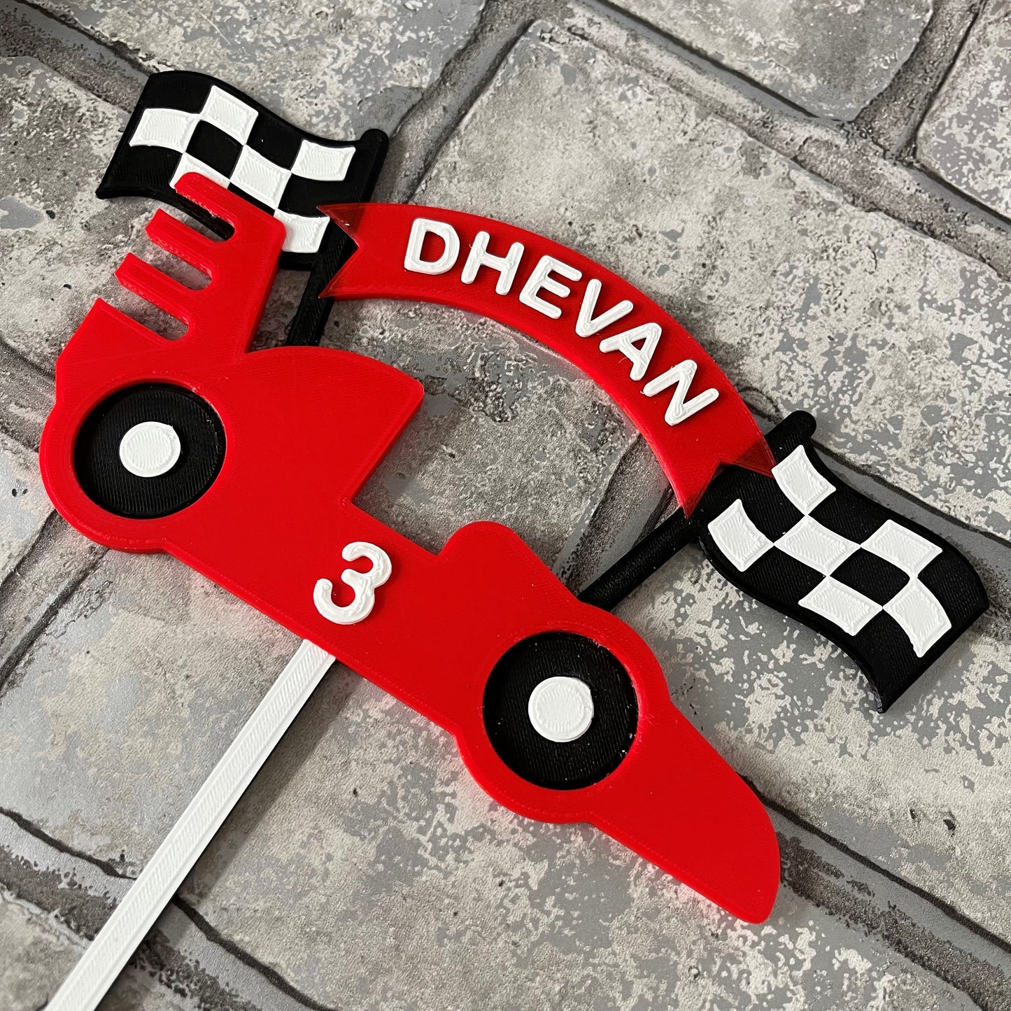 Race Car Cake Topper - Soldier - Personalised - Vehicles - Motorsports - Birthday Cake Topper - Party Supplies