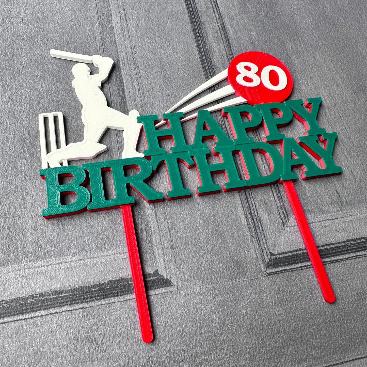 Cricket Cake Topper - Personalised - Sport - Birthday Cake Topper - Party Supplies - Batsman - Batting - Cricket Bat Ball - Wicket - Stumps