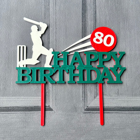 Cricket Cake Topper - Personalised - Sport - Birthday Cake Topper - Party Supplies - Batsman - Batting - Cricket Bat Ball - Wicket - Stumps