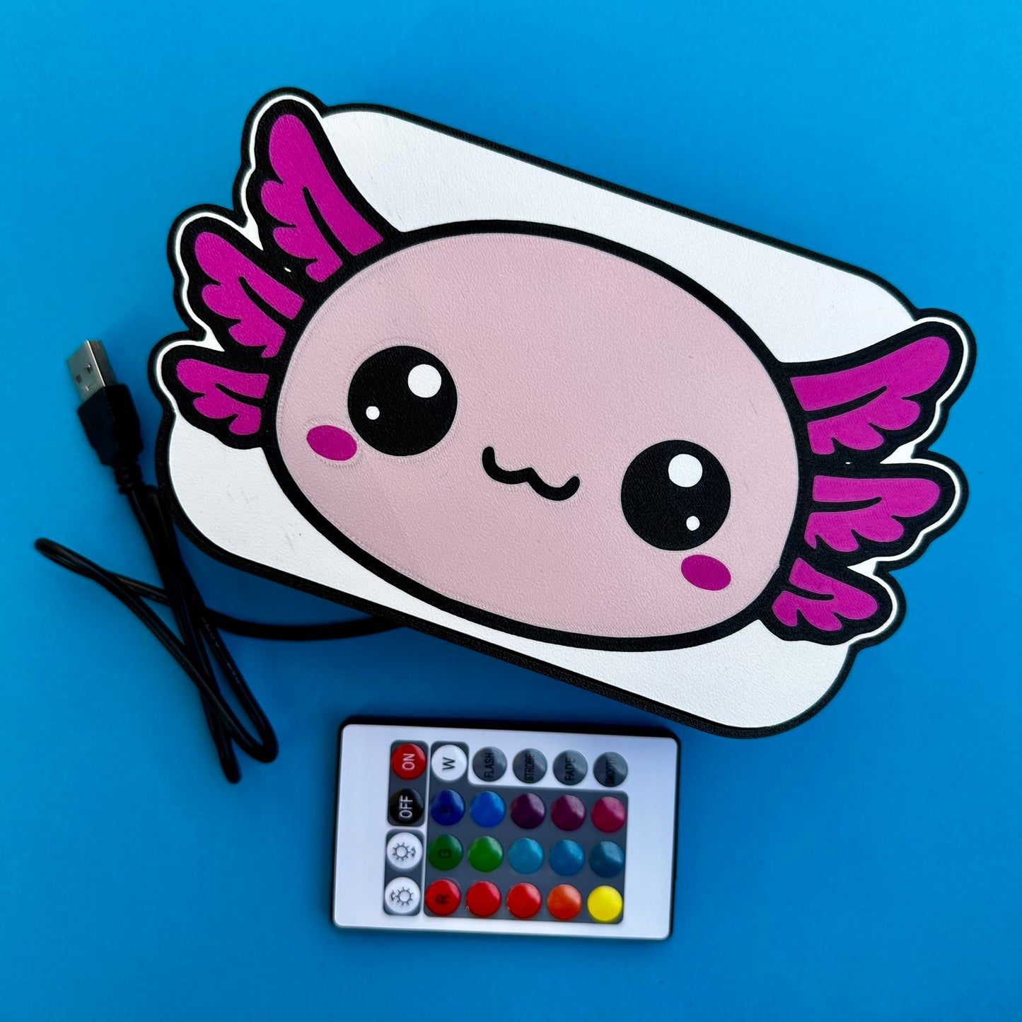 Kawaii Axolotl LED Light Box – Color Changing Night Light, USB Powered Bedroom Decor