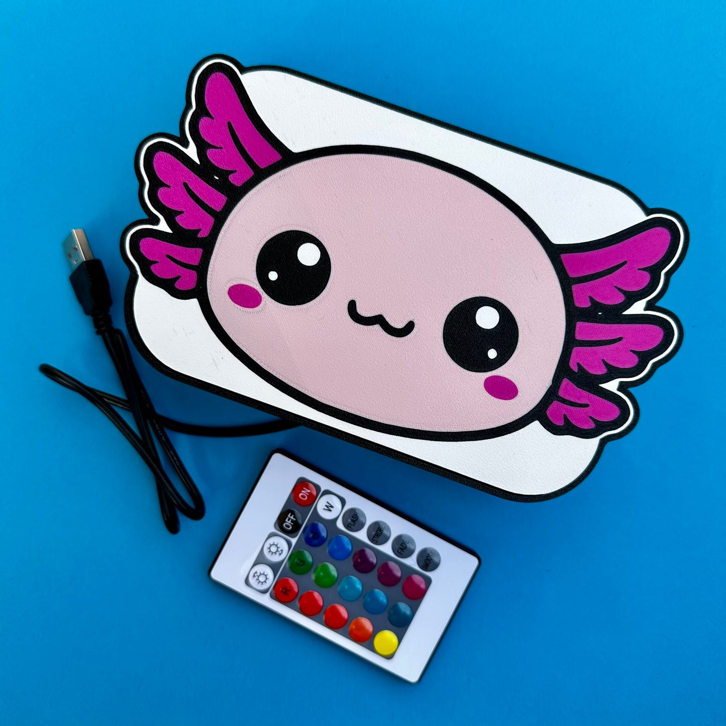 Kawaii Axolotl LED Light Box – Color Changing Night Light, USB Powered Bedroom Decor