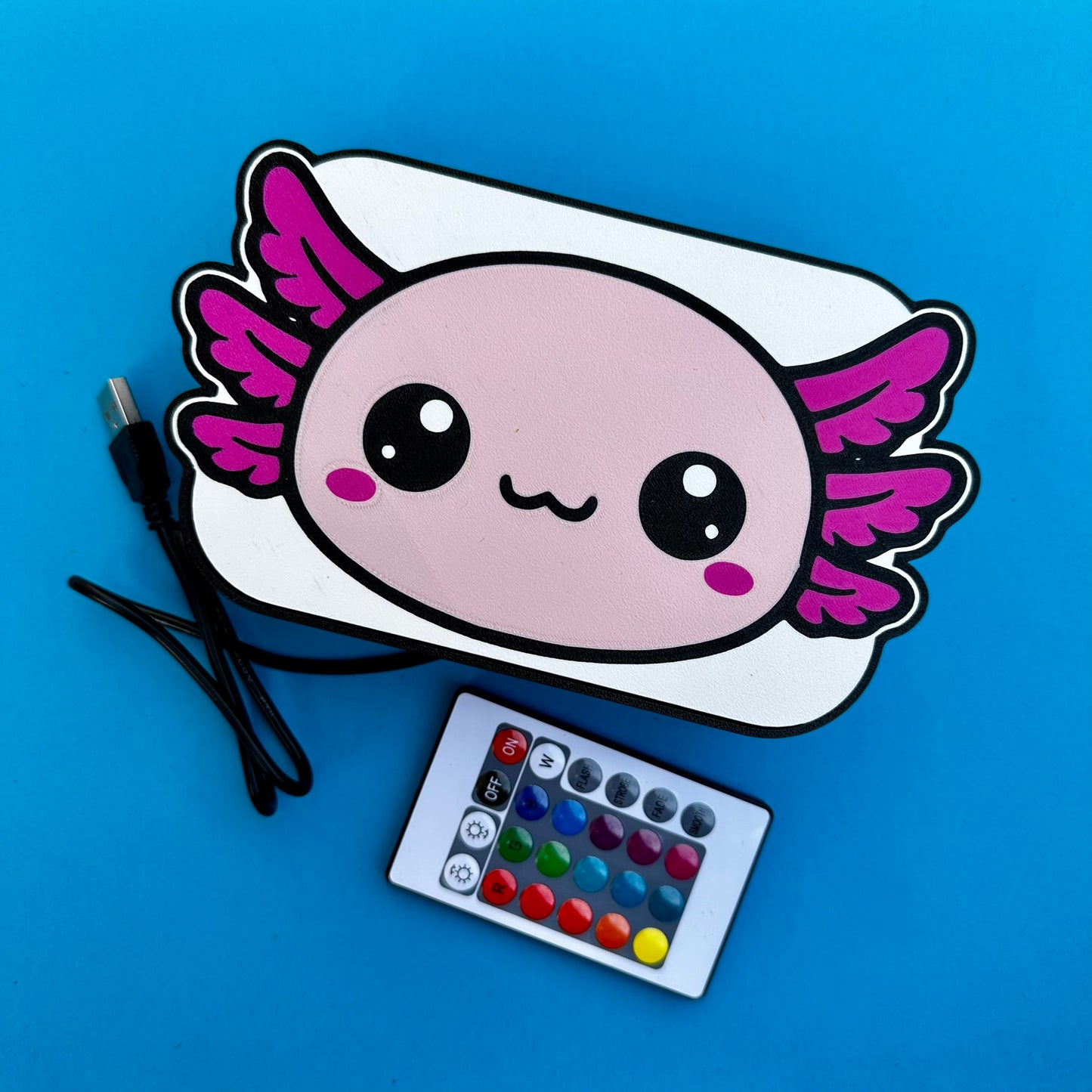 Kawaii Axolotl LED Light Box – Color Changing Night Light, USB Powered Bedroom Decor