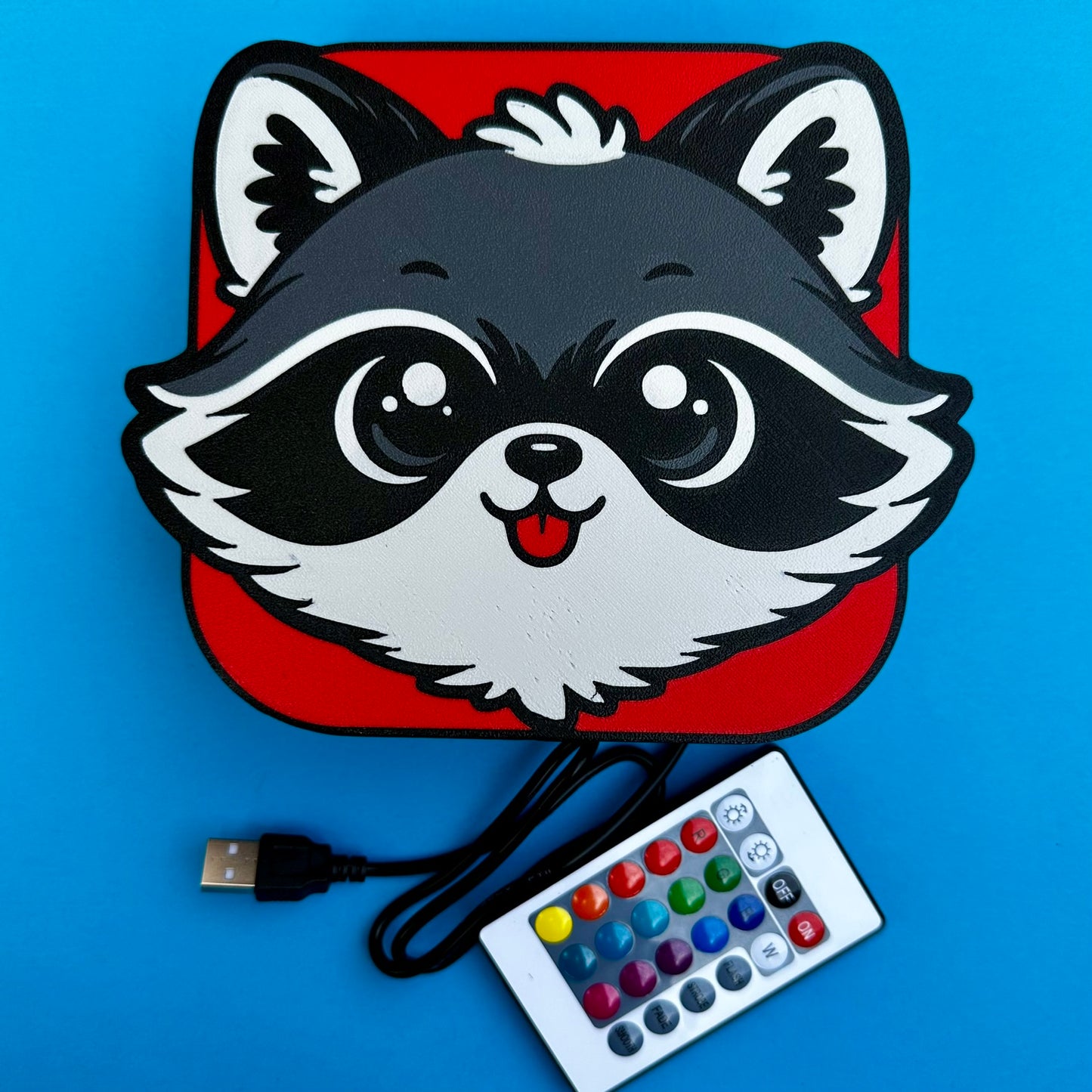 Kawaii Raccoon LED Light Box – Color Changing Night Light, Bedroom Decor (USB)