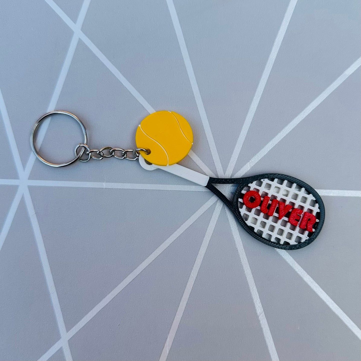 Tennis Racket Bat Personalised Shirt Keychain: 3D Printed Sports Gift