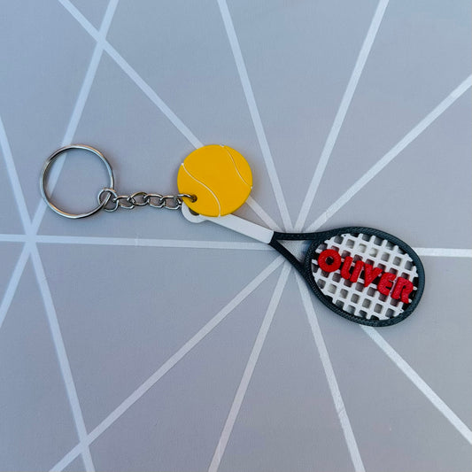 Tennis Racket Bat Personalised Shirt Keychain: 3D Printed Sports Gift