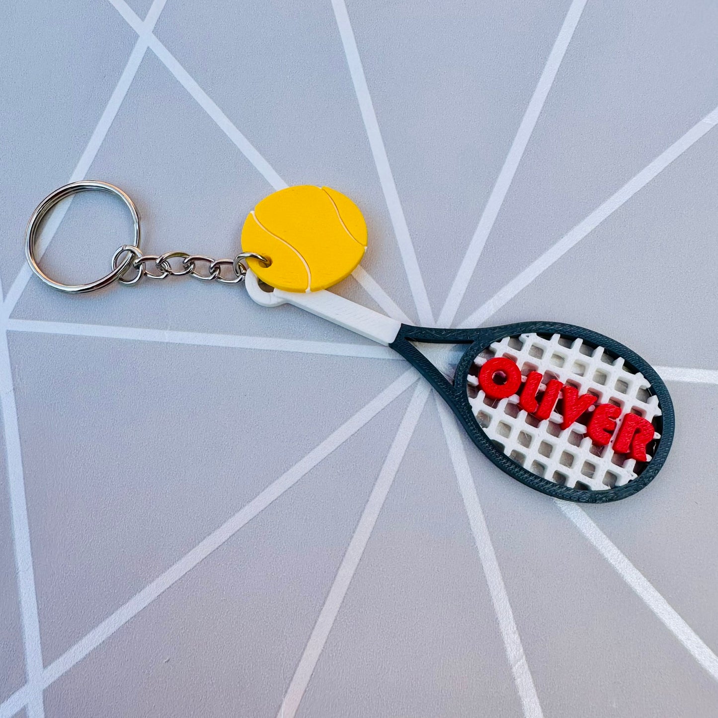 Tennis Racket Bat Personalised Shirt Keychain: 3D Printed Sports Gift