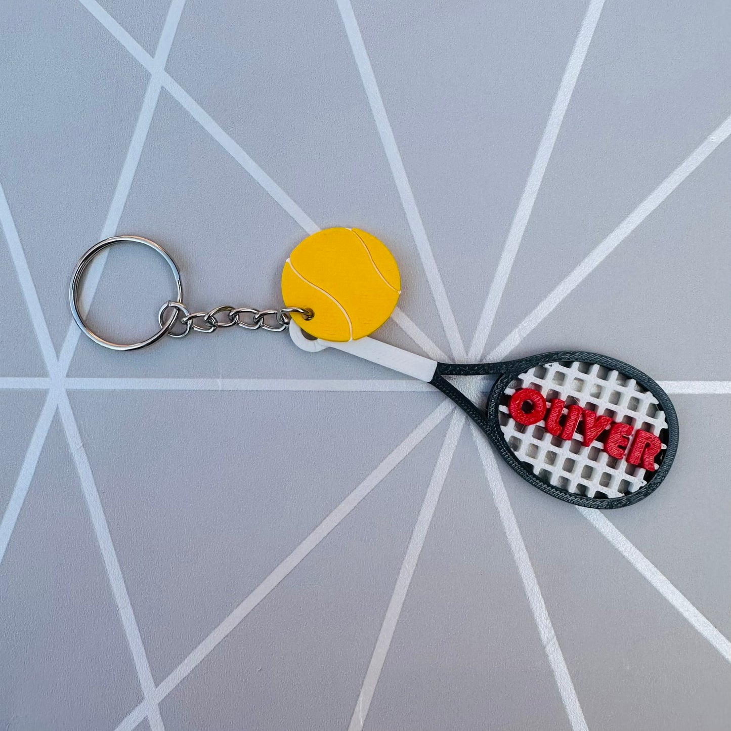 Tennis Racket Bat Personalised Shirt Keychain: 3D Printed Sports Gift