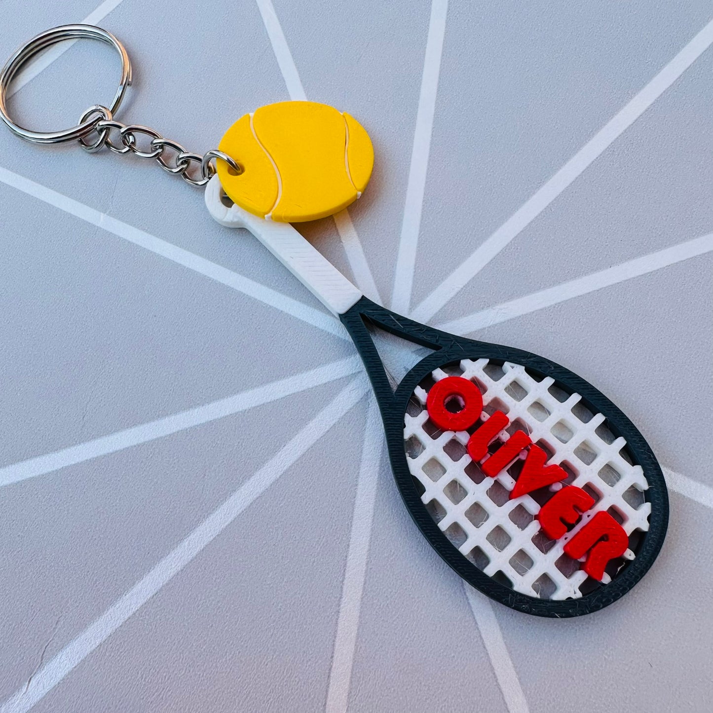 Tennis Racket Bat Personalised Shirt Keychain: 3D Printed Sports Gift