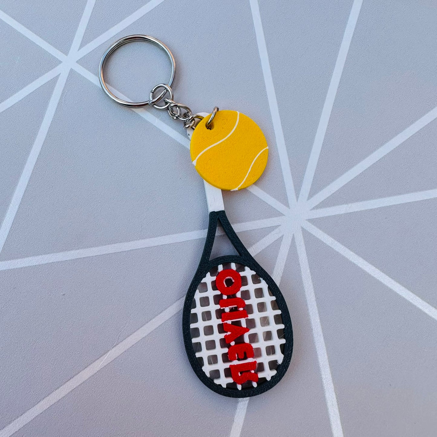 Tennis Racket Bat Personalised Shirt Keychain: 3D Printed Sports Gift