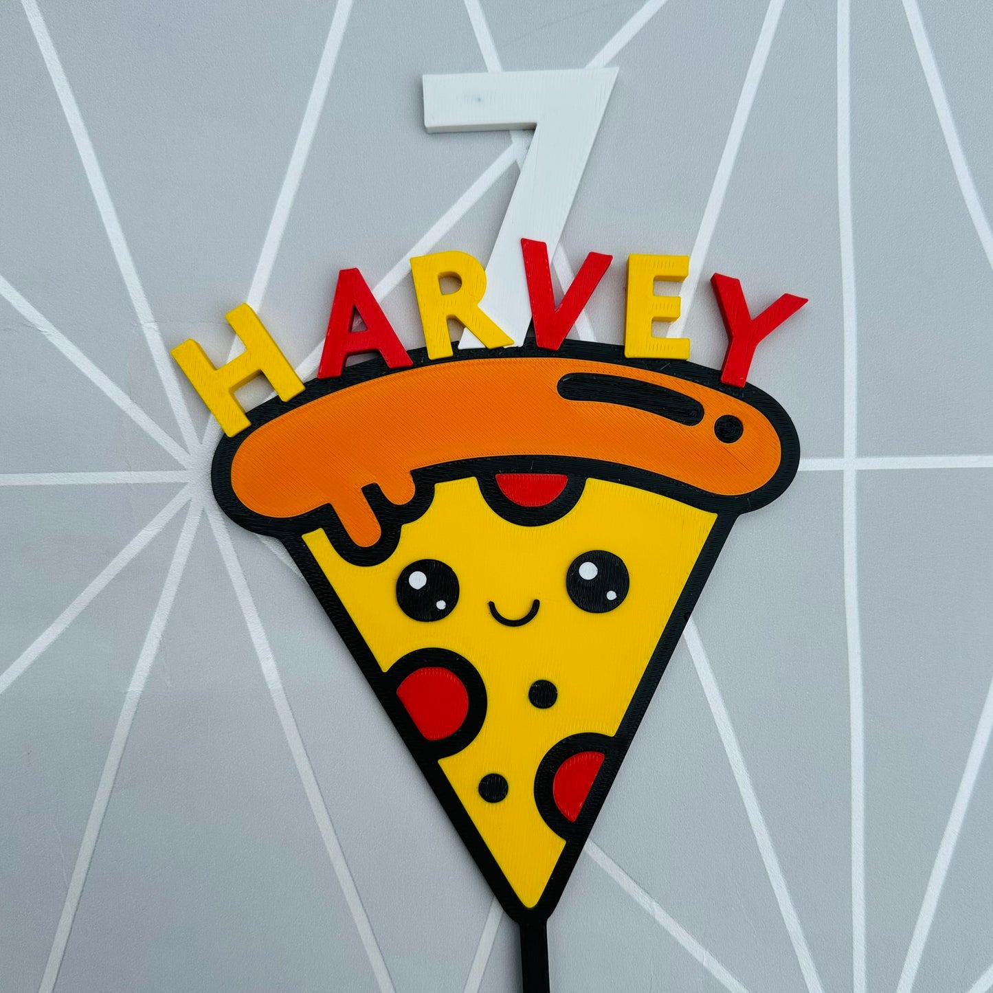 Pizza Kawaii Personalised Birthday Cake Topper: 3D Printed Party Decor