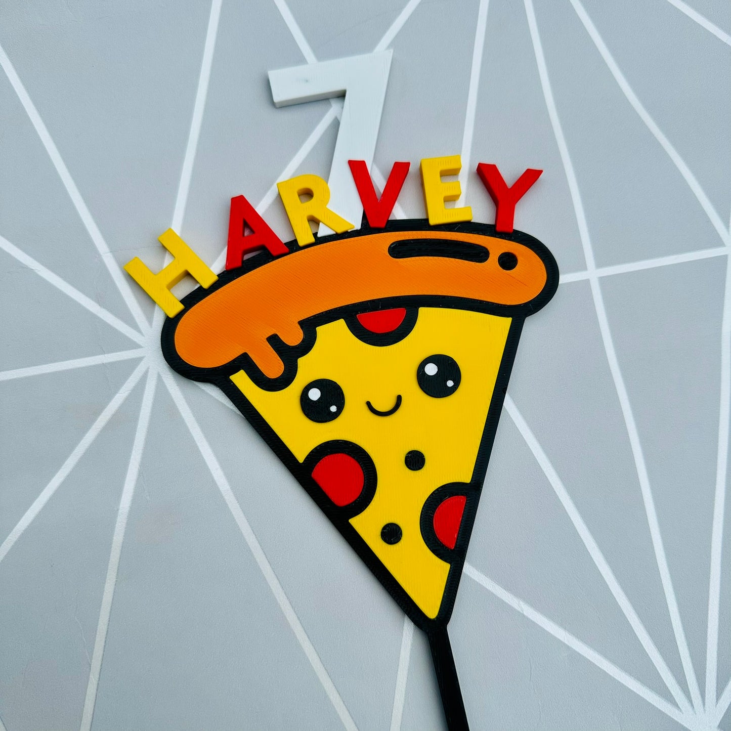 Pizza Kawaii Personalised Birthday Cake Topper: 3D Printed Party Decor