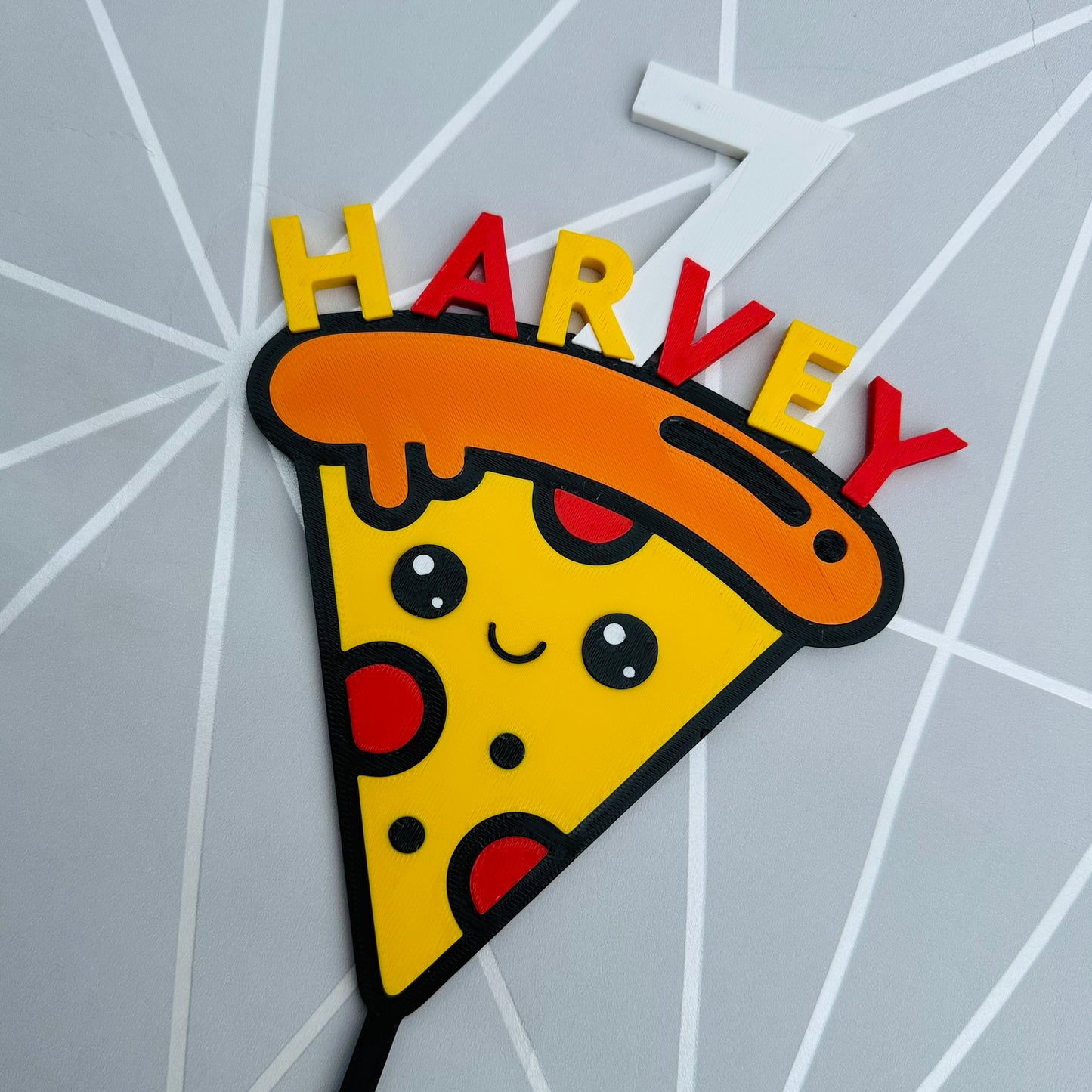 Pizza Kawaii Personalised Birthday Cake Topper: 3D Printed Party Decor