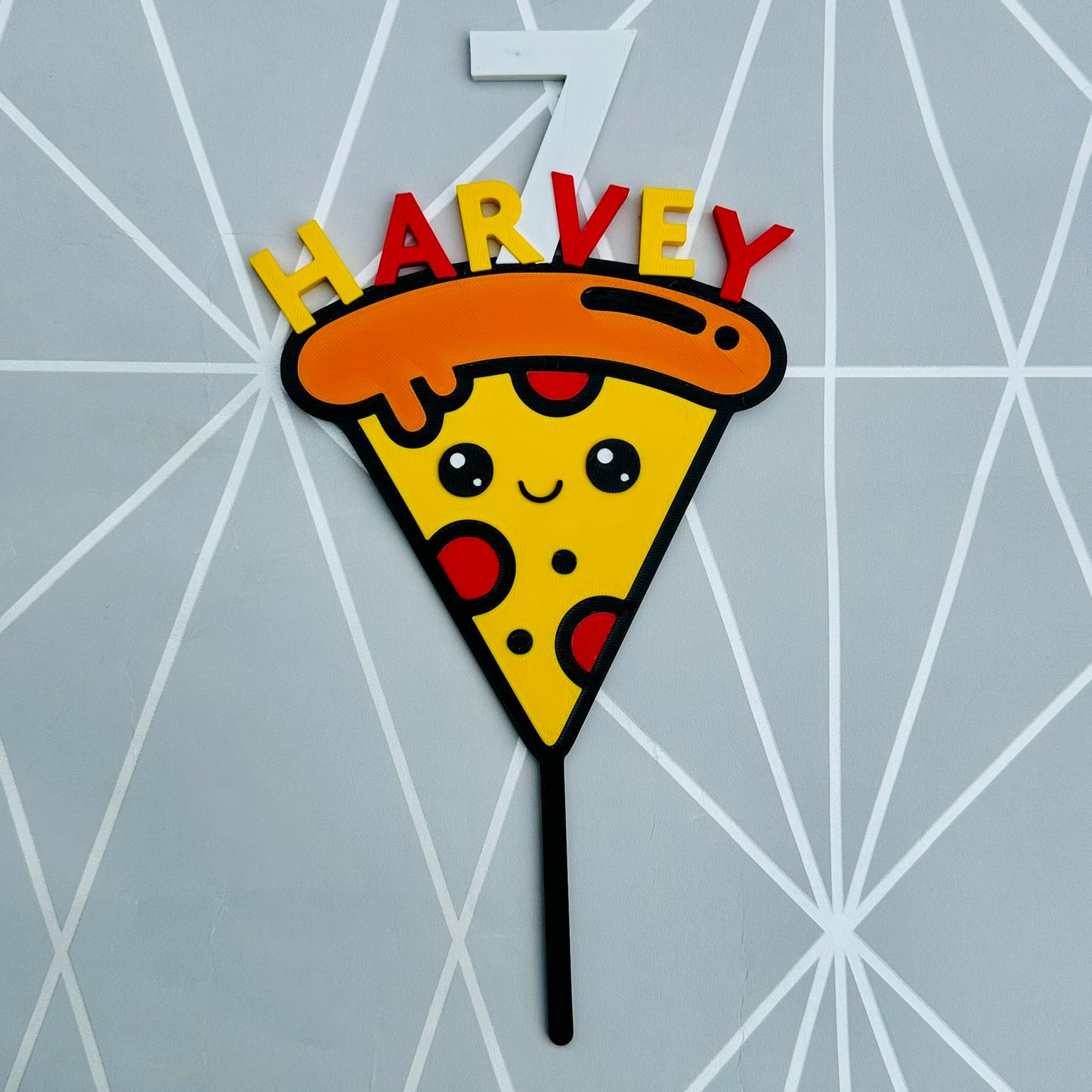 Pizza Kawaii Personalised Birthday Cake Topper: 3D Printed Party Decor