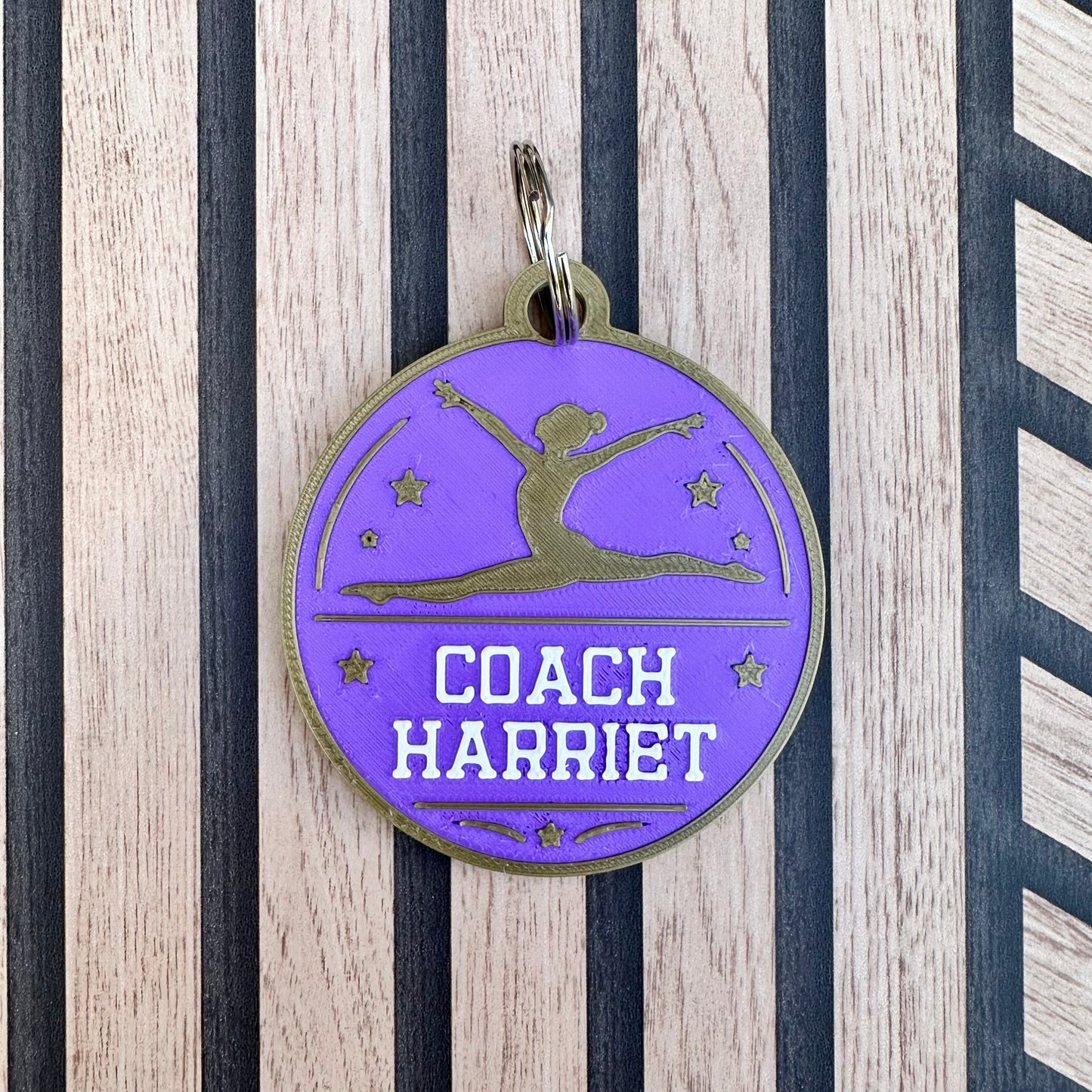 Personalised 3D Printed Gymnastics Keyring – Custom Name Gymnast Coach Bag Tag