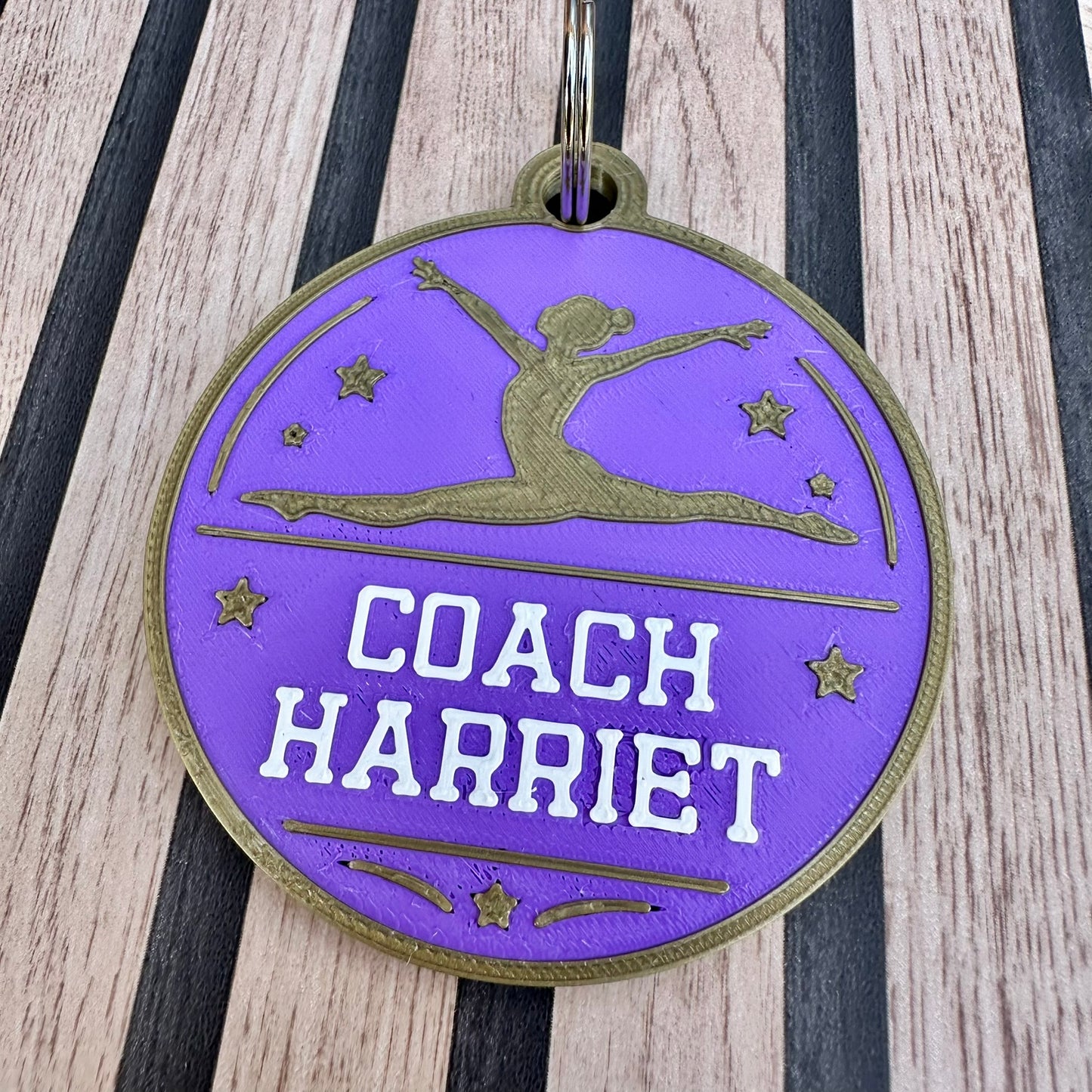 Personalised 3D Printed Gymnastics Keyring – Custom Name Gymnast Coach Bag Tag