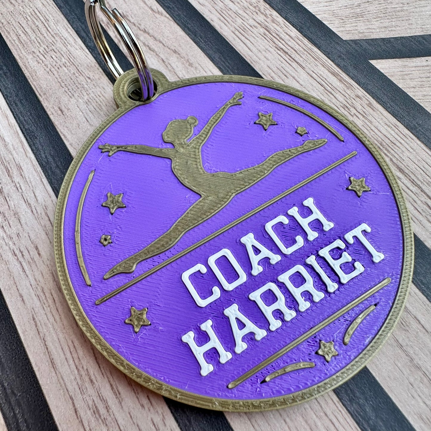 Personalised 3D Printed Gymnastics Keyring – Custom Name Gymnast Coach Bag Tag