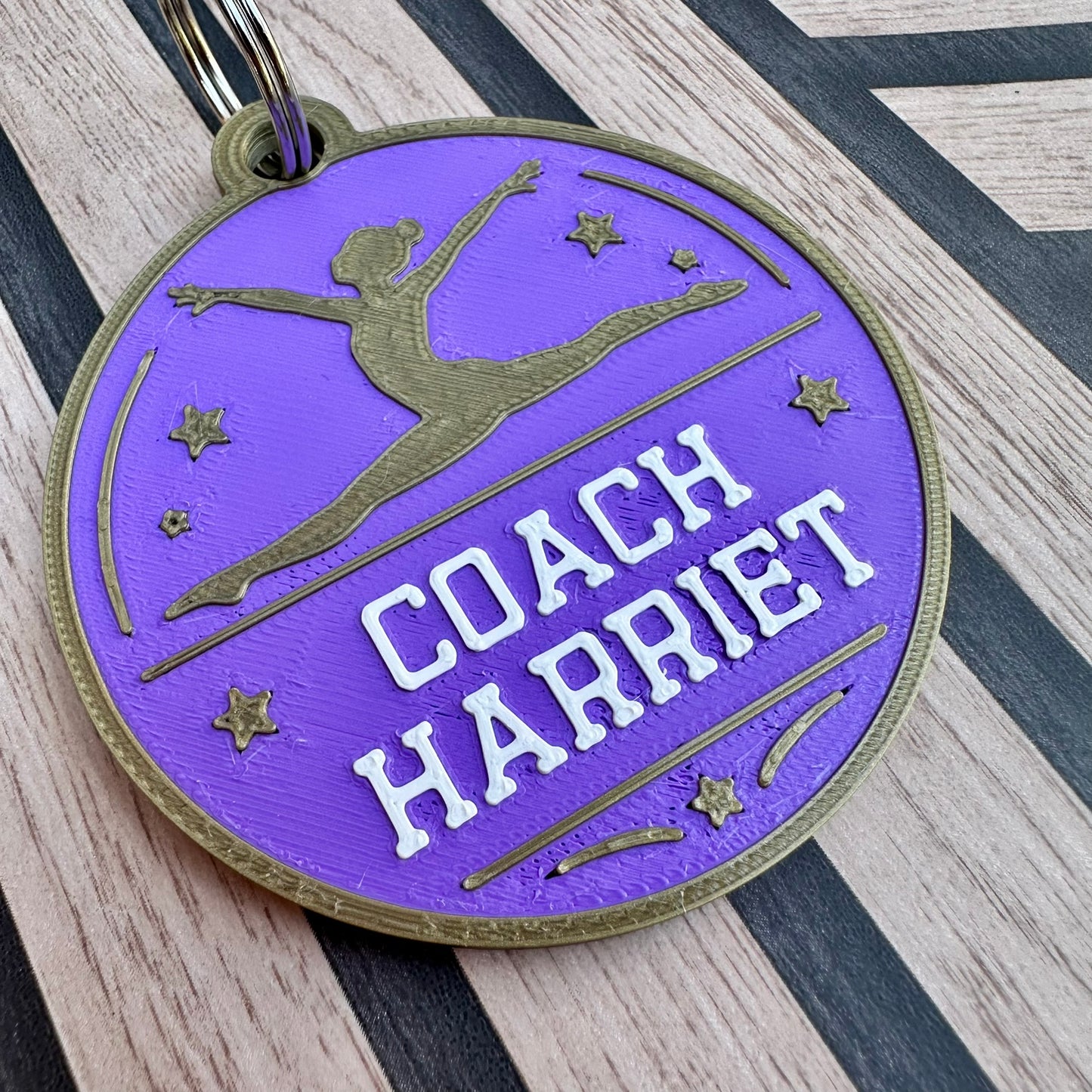 Personalised 3D Printed Gymnastics Keyring – Custom Name Gymnast Coach Bag Tag