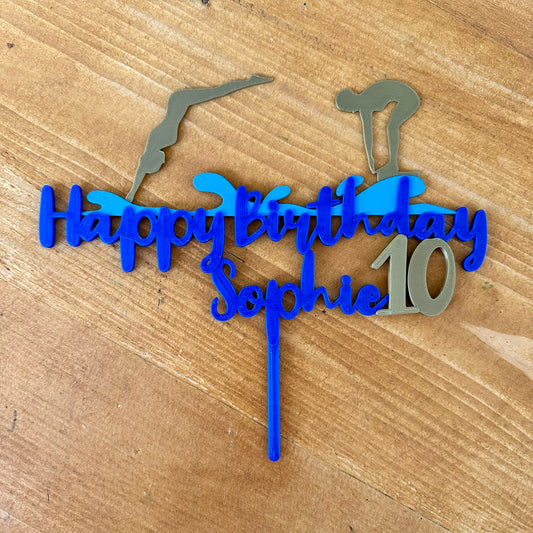 Swimming Swimmer Personalised Cake Topper: 3D Printed Birthday Party Decor
