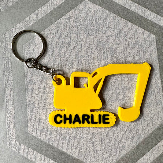 Digger Construction Keychain/Keyring - 3D Printed - Personalised - Builders Vehicles - Personalized - Party Bag - Book Bag - Under 5 pounds