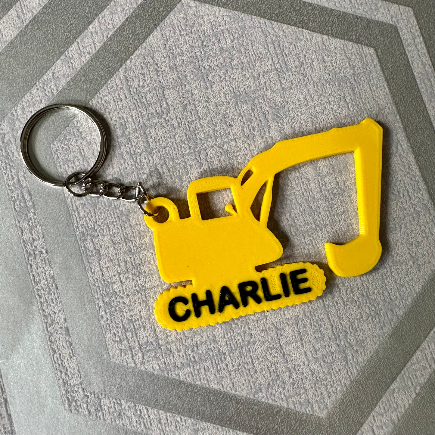 Digger Construction Keychain/Keyring - 3D Printed - Personalised - Builders Vehicles - Personalized - Party Bag - Book Bag - Under 5 pounds