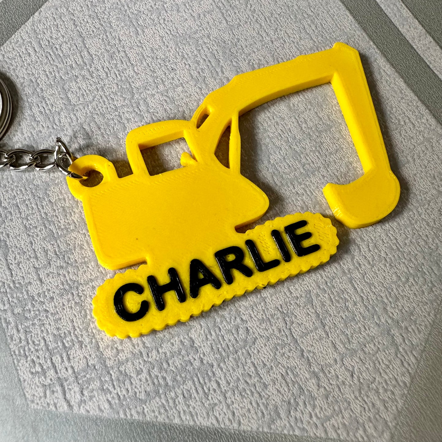 Digger Construction Keychain/Keyring - 3D Printed - Personalised - Builders Vehicles - Personalized - Party Bag - Book Bag - Under 5 pounds