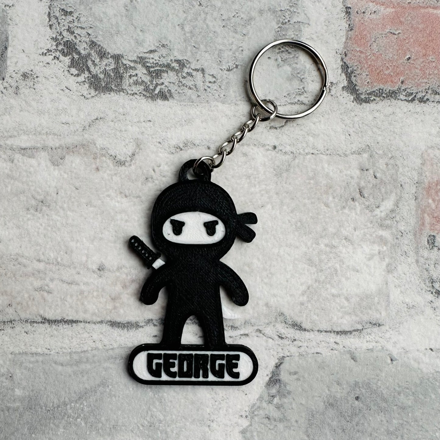 Ninja Keyring - Keychain - Personalised 3D Printed - Party Bag Fillers - School Bag - Birthday - Small Gifts - Cute - Under 5 Pound