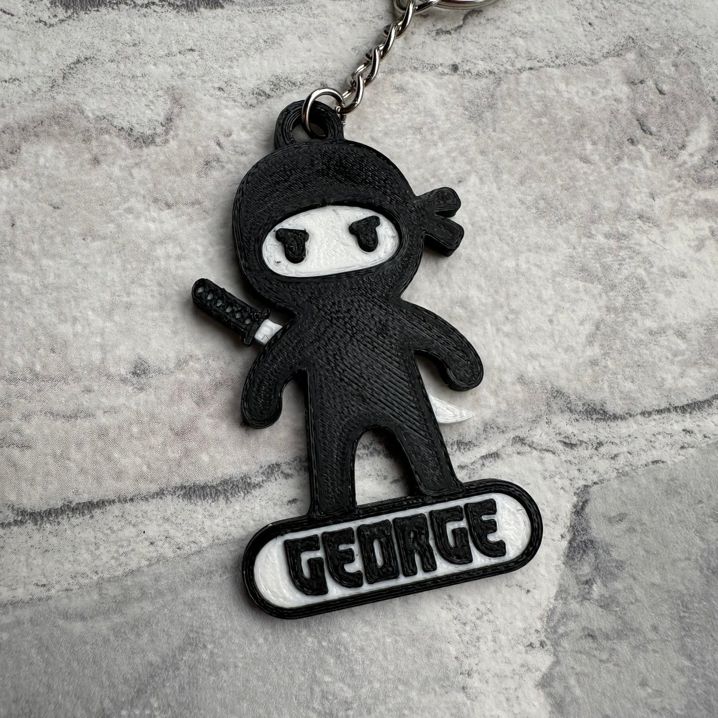 Ninja Keyring - Keychain - Personalised 3D Printed - Party Bag Fillers - School Bag - Birthday - Small Gifts - Cute - Under 5 Pound