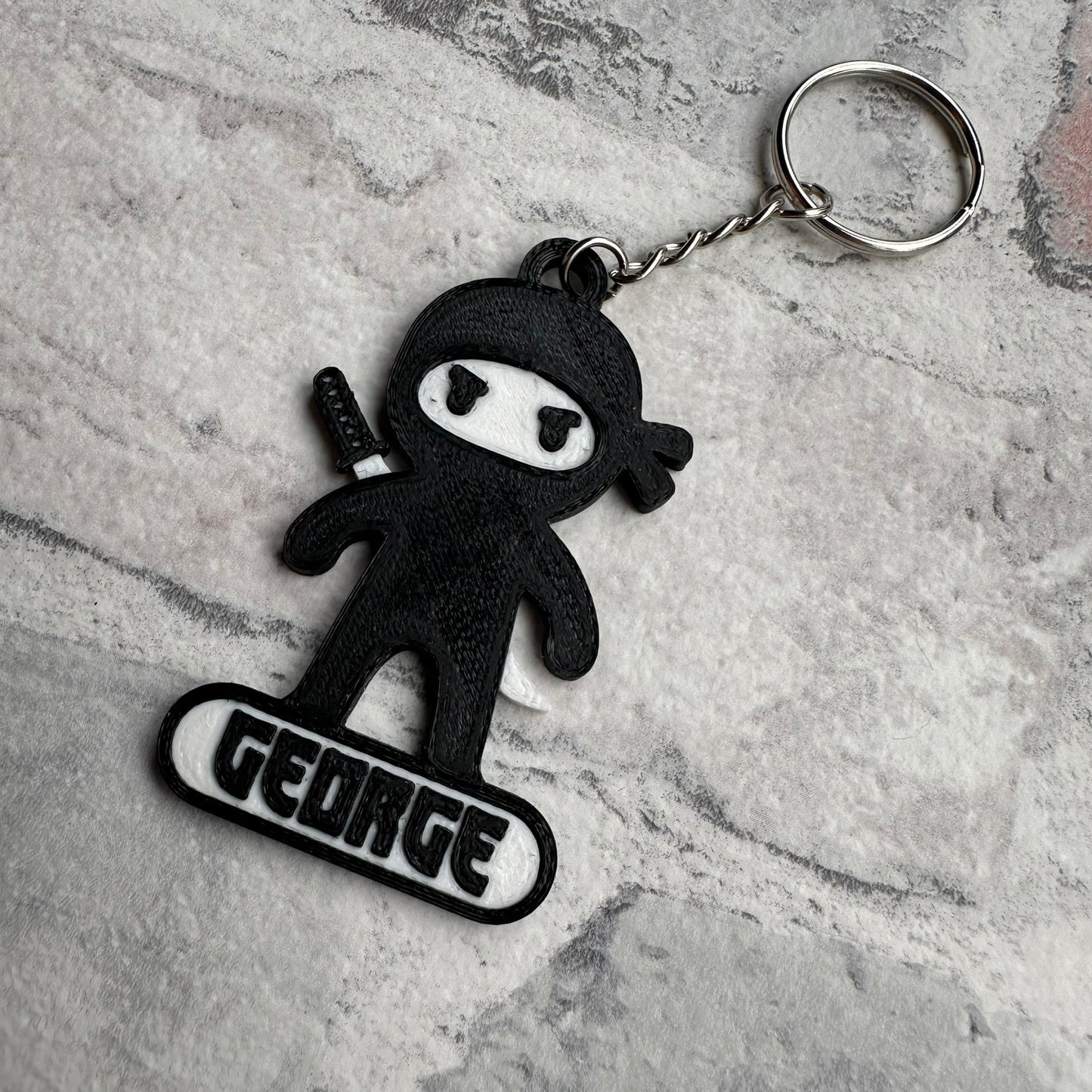 Ninja Keyring - Keychain - Personalised 3D Printed - Party Bag Fillers - School Bag - Birthday - Small Gifts - Cute - Under 5 Pound