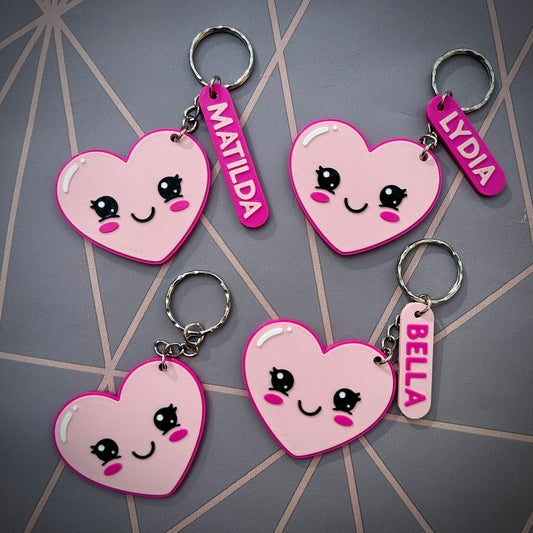 Heart Kawaii Keychain/Keyring - 3D Printed - Personalised - Gifts - Party Bag Fillers Favours - Name Tags School - Cute - Besties BBF - Love