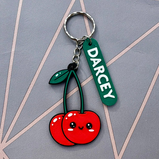 Cherry Cherries Kawaii Keychain/Keyring - 3D Printed - Personalised - Gifts - Party Bag Fillers Favours - Name Tags School - Cute - Love