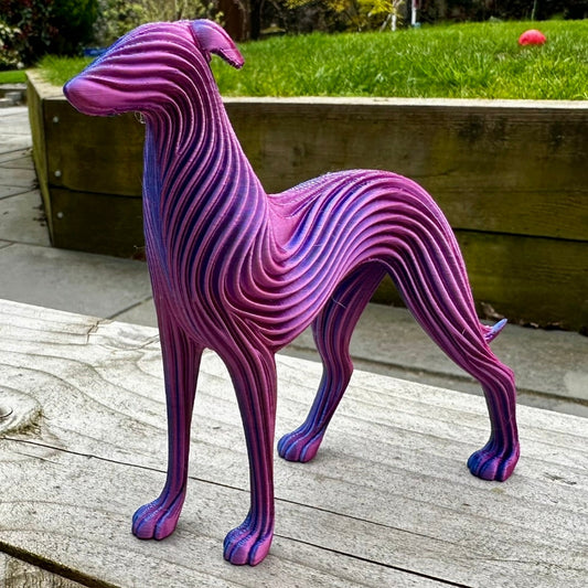 Standing Greyhound Whippet Sighthound Lurcher Saluki Sculpture – Modern Flow Texture Dog Decor (3D Printed)