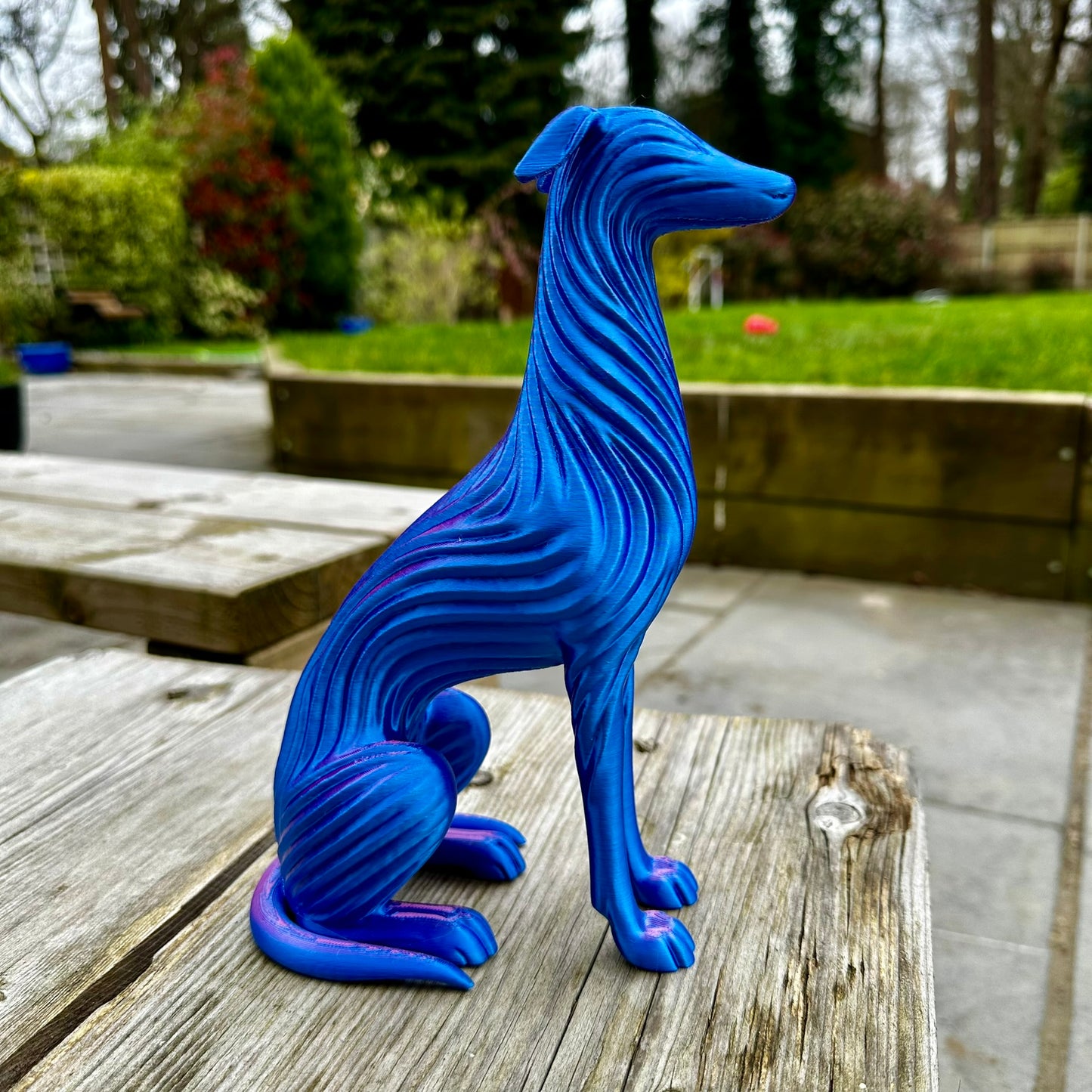 Seated Greyhound Whippet Sighthound Lurcher Saluki Sculpture – Modern Flow Texture Dog Decor (3D Printed)