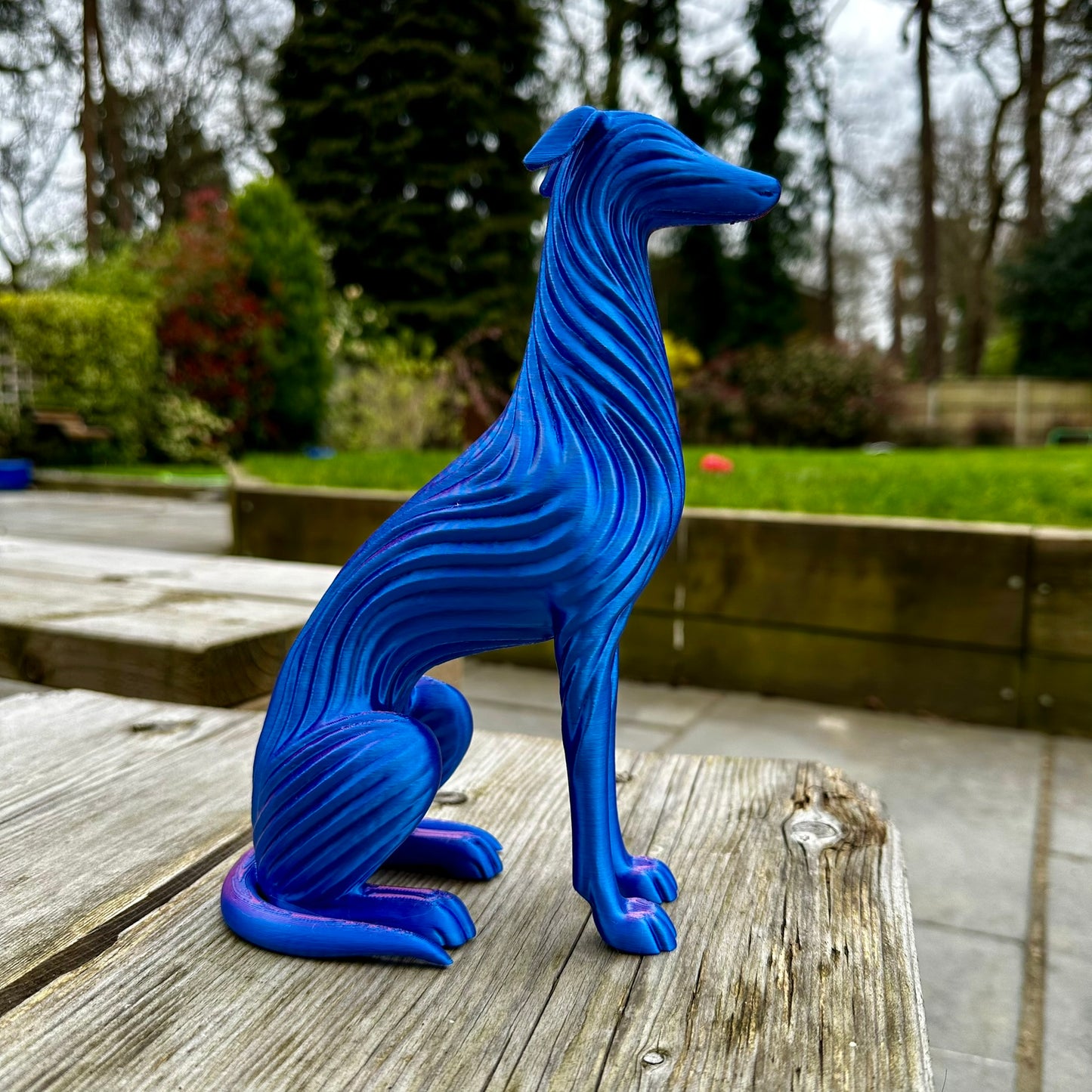 Seated Greyhound Whippet Sighthound Lurcher Saluki Sculpture – Modern Flow Texture Dog Decor (3D Printed)