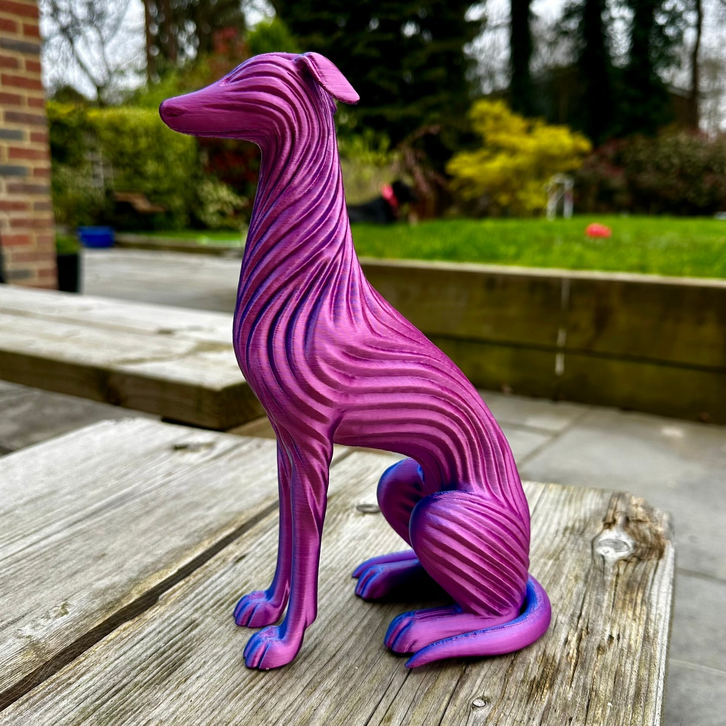 Seated Greyhound Whippet Sighthound Lurcher Saluki Sculpture – Modern Flow Texture Dog Decor (3D Printed)