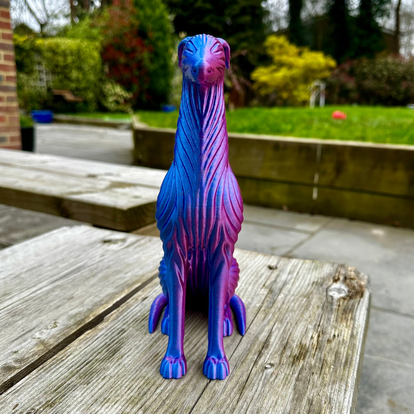 Seated Greyhound Whippet Sighthound Lurcher Saluki Sculpture – Modern Flow Texture Dog Decor (3D Printed)