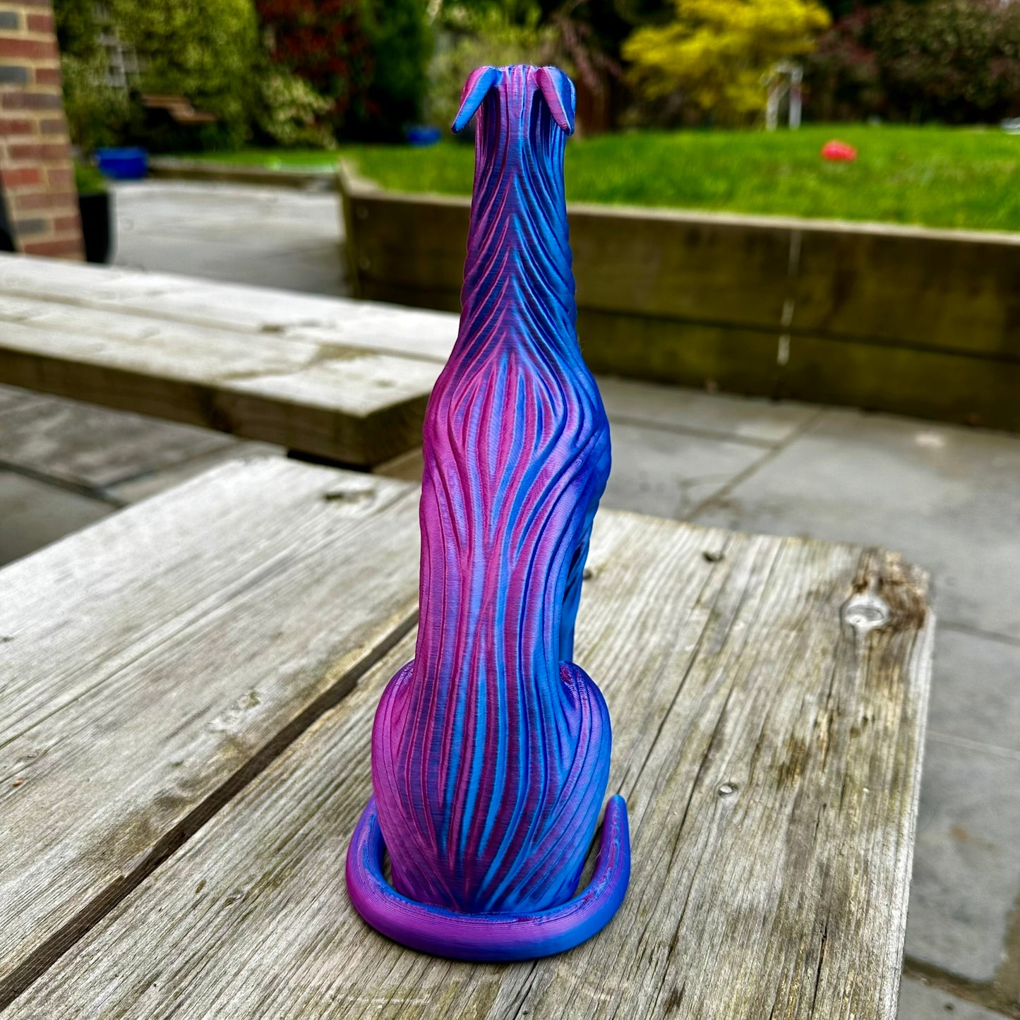 Seated Greyhound Whippet Sighthound Lurcher Saluki Sculpture – Modern Flow Texture Dog Decor (3D Printed)