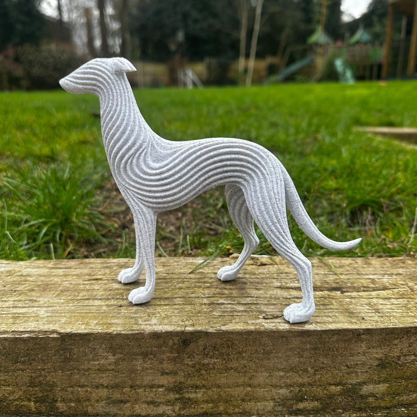 Standing Greyhound Whippet Sighthound Lurcher Saluki Sculpture – Modern Flow Texture Dog Decor (3D Printed)