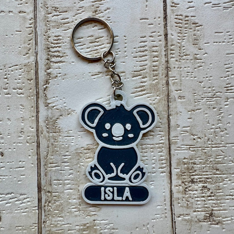 Koala Keyring - Keychain - Personalised 3D Printed - Party Bag Fillers - School Bag - Birthday - Small Gifts - Kawaii - Cute - Under 5 Pound