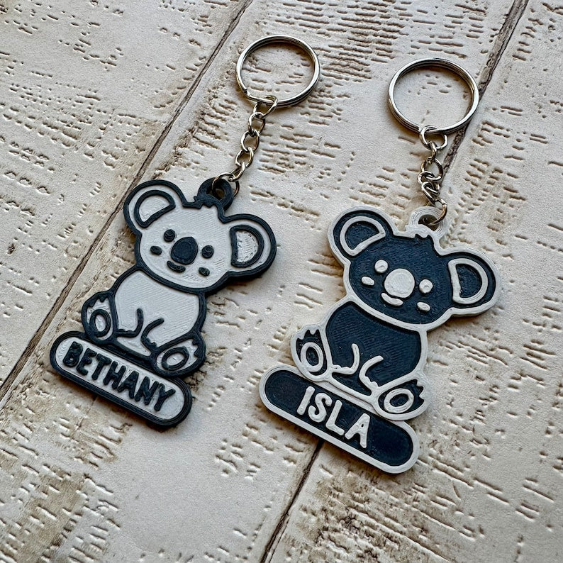 Koala Keyring - Keychain - Personalised 3D Printed - Party Bag Fillers - School Bag - Birthday - Small Gifts - Kawaii - Cute - Under 5 Pound